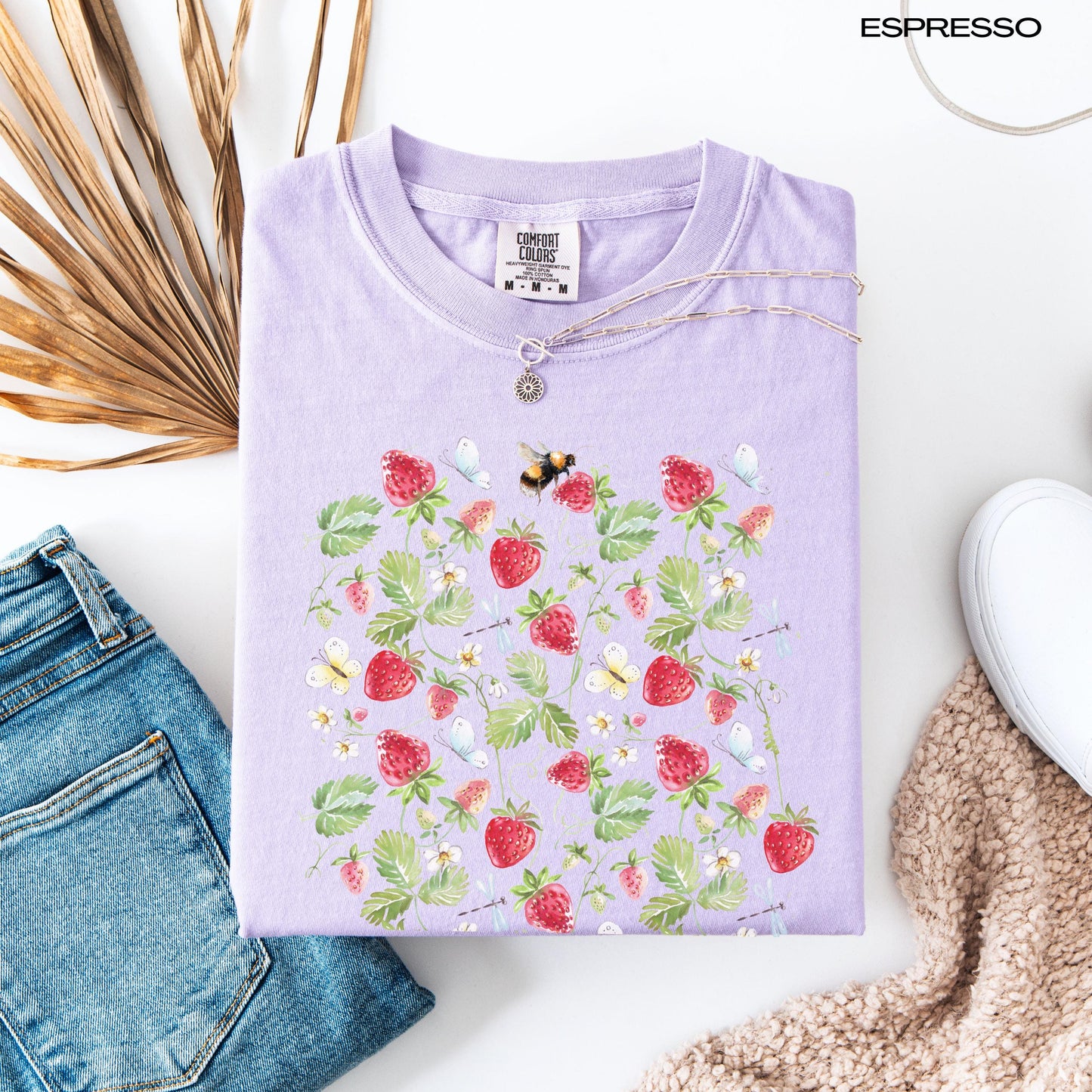 Fresh wild strawberries comfort colors 1717 orchid t-shirt for women