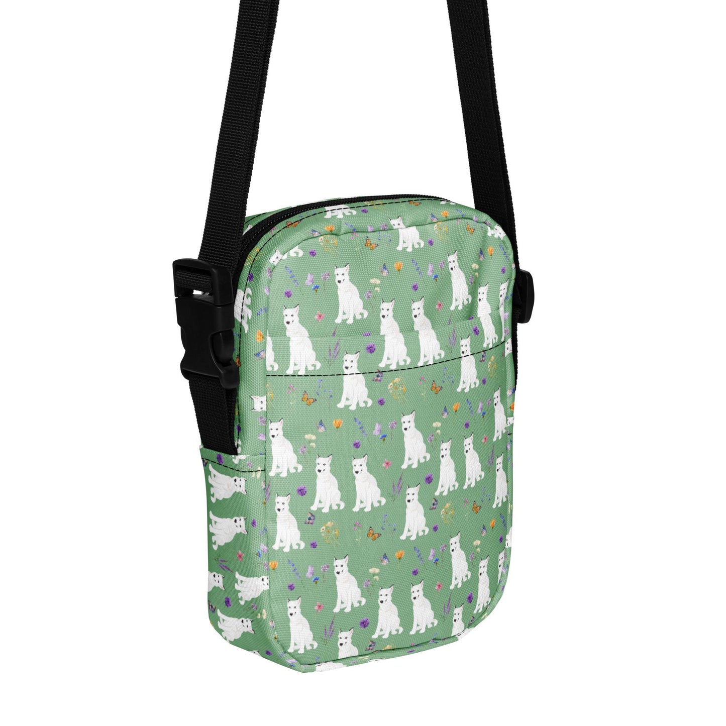 Cottagecore Siberian Husky cross body bag in color sea green