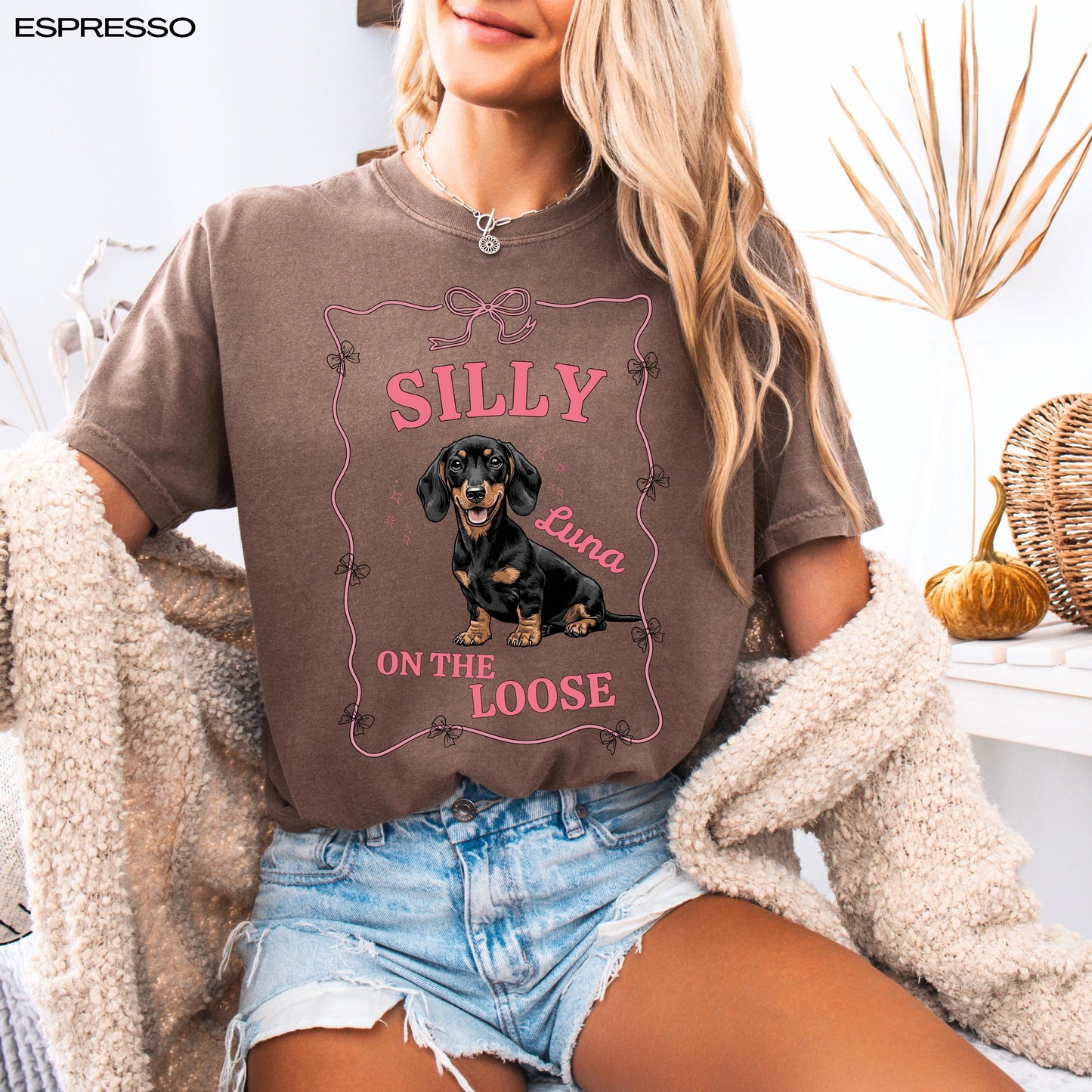 Personalized Silly Dachshund On The Loose Shirt, doxie mom sweatshirt, sausage dog tee, pet mama gifts, sister birthdya gift, dachshunf gift