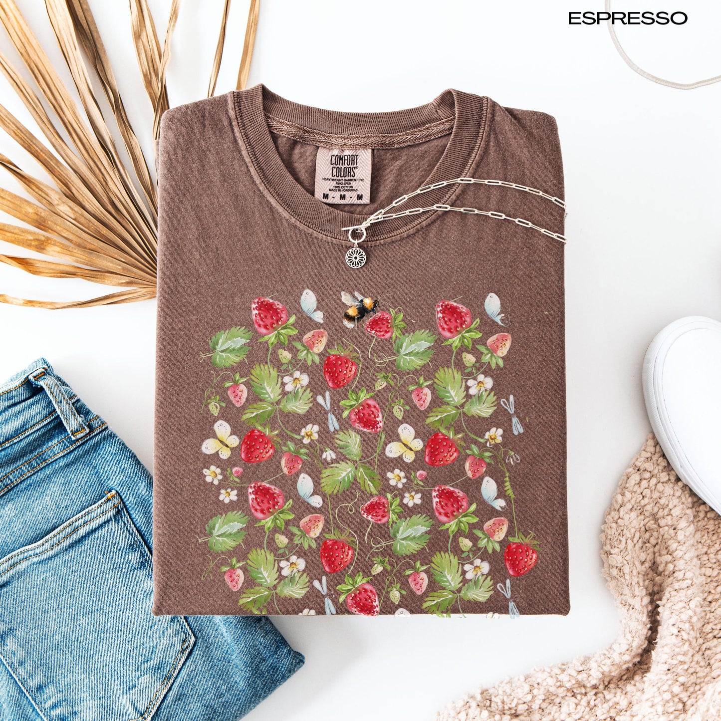 Fresh wild strawberries comfort colors 1717 espresso t-shirt for women