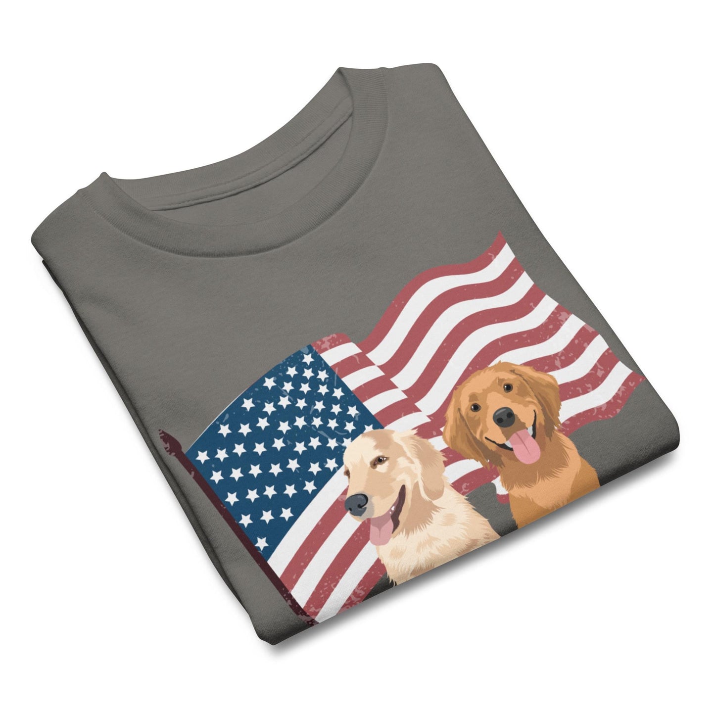 4th Of July Golden Retriever Youth T-Shirt, American flag golden dog owner tee, niece birthday gift, grandson gift, first grade school shirt