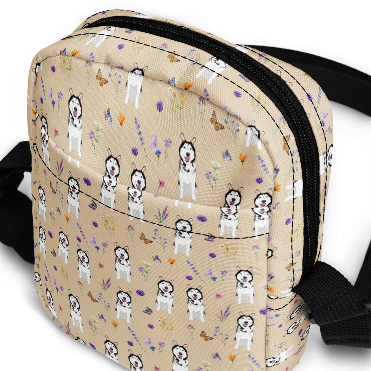 Cottagecore siberian husky cross body bag in color sand