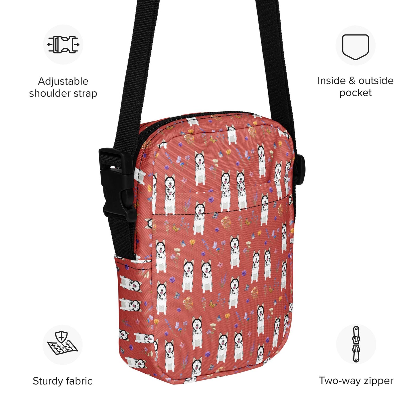 Cottagecore Siberian Husky Crossbody Bag for Women & Youth, husky gifts, dog mom shoulder bag, dog owner birthday gift, belly bag