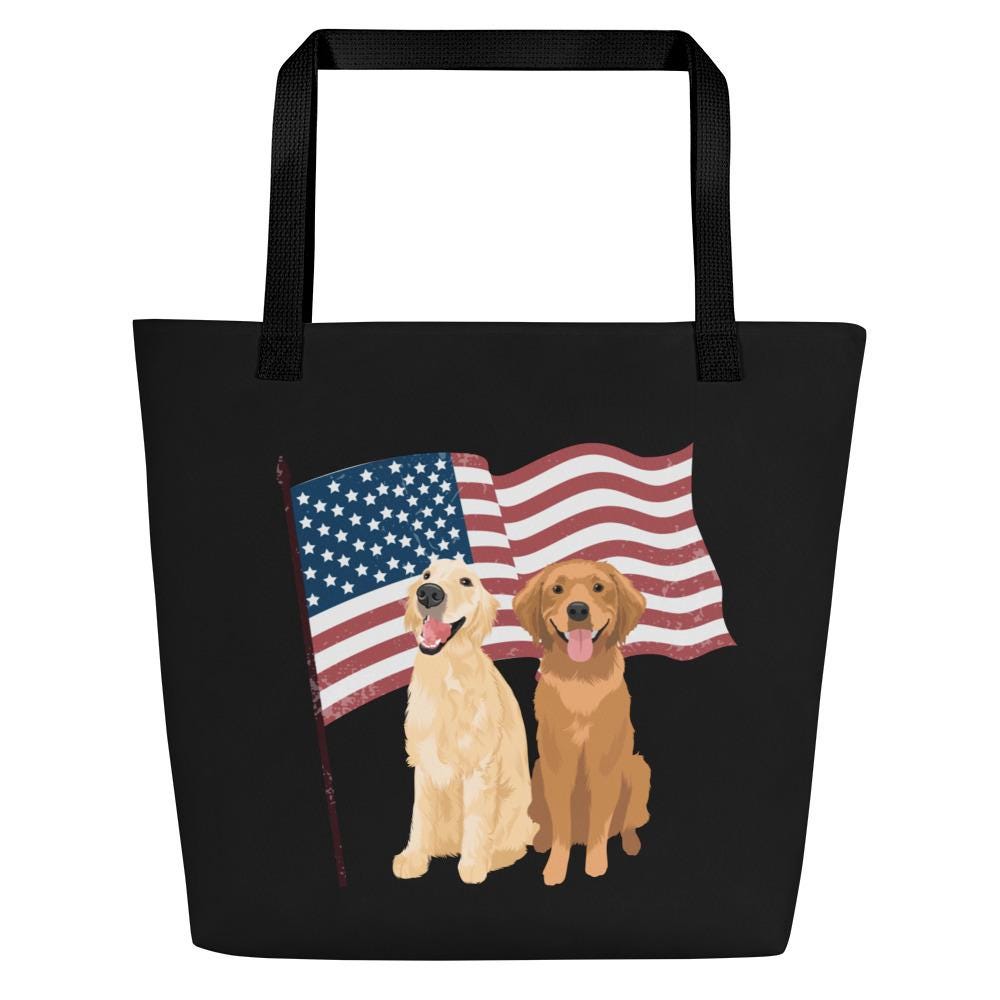 American Golden Retriever Tote Bag for the 4th of July patriotic American celebrations