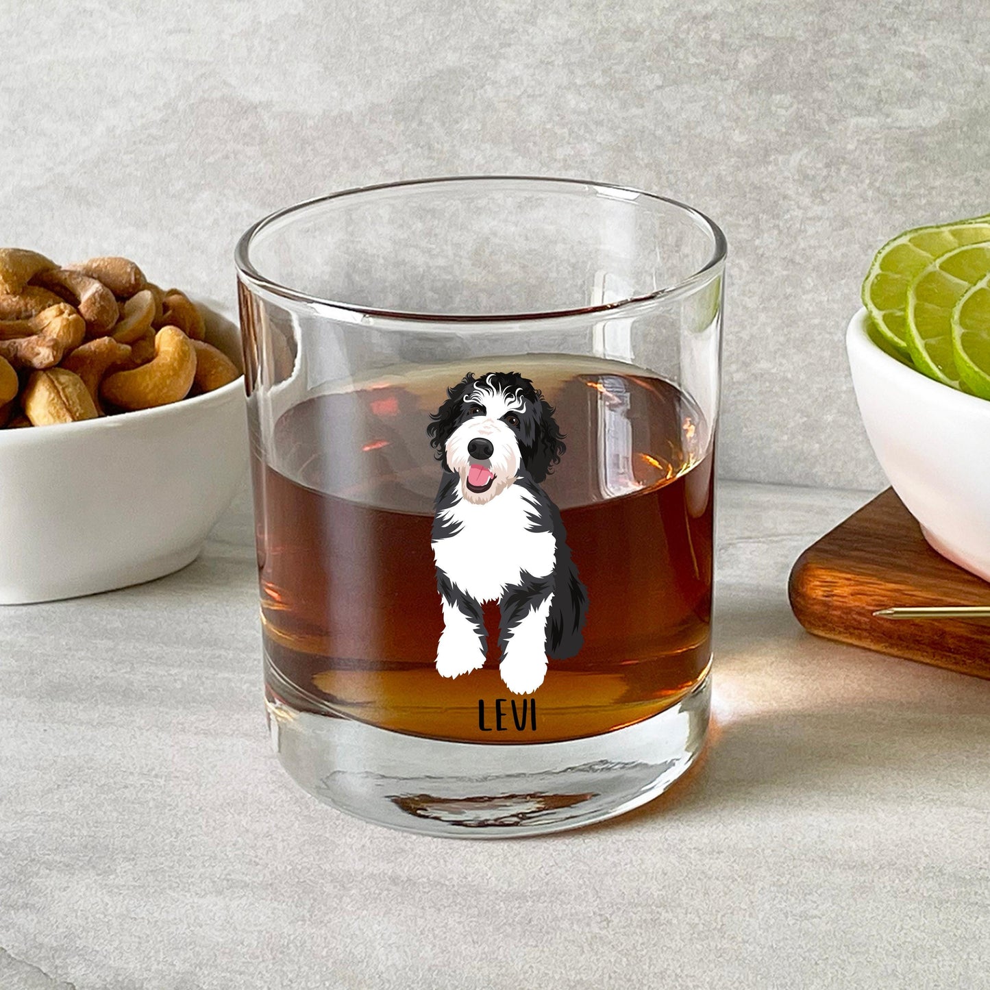 Personalized Bernedoodle Dad Rocks Glass, dog dad whiskey glass, Bernedoodle gift, custom rocks glass, 10oz glassware, husband birthday gift