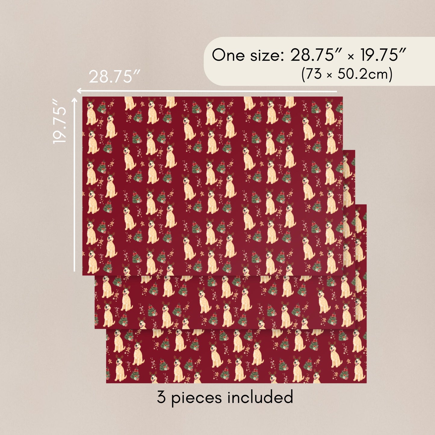 Christmas Golden Retriever Wrapping Paper, 3 sheets burgundy navy, golden dog xmas gift, dog mama gift, dogs first Christmas, life is golden