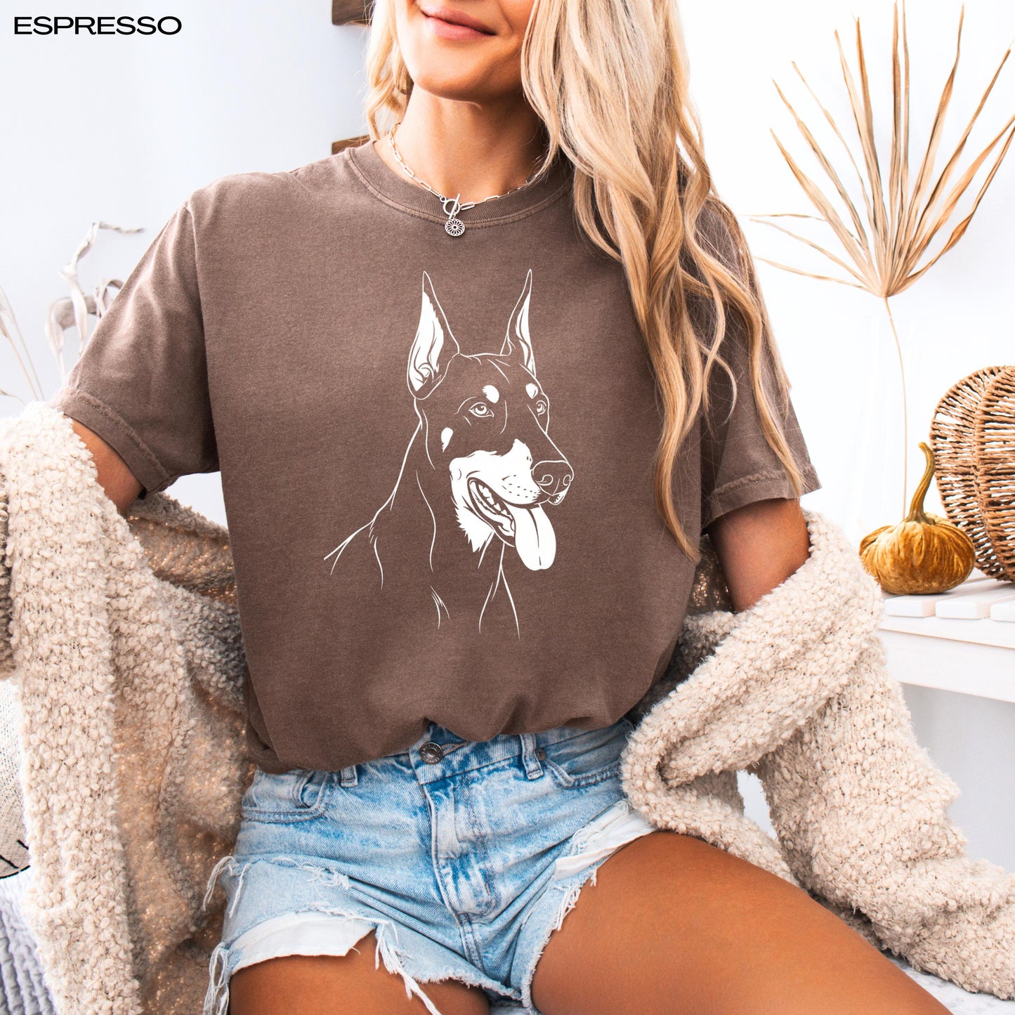 Doberman Silhouette Sweatshirt: Unisex Pinscher Lover Gift featuring a Doberman face design on a cozy shirt.