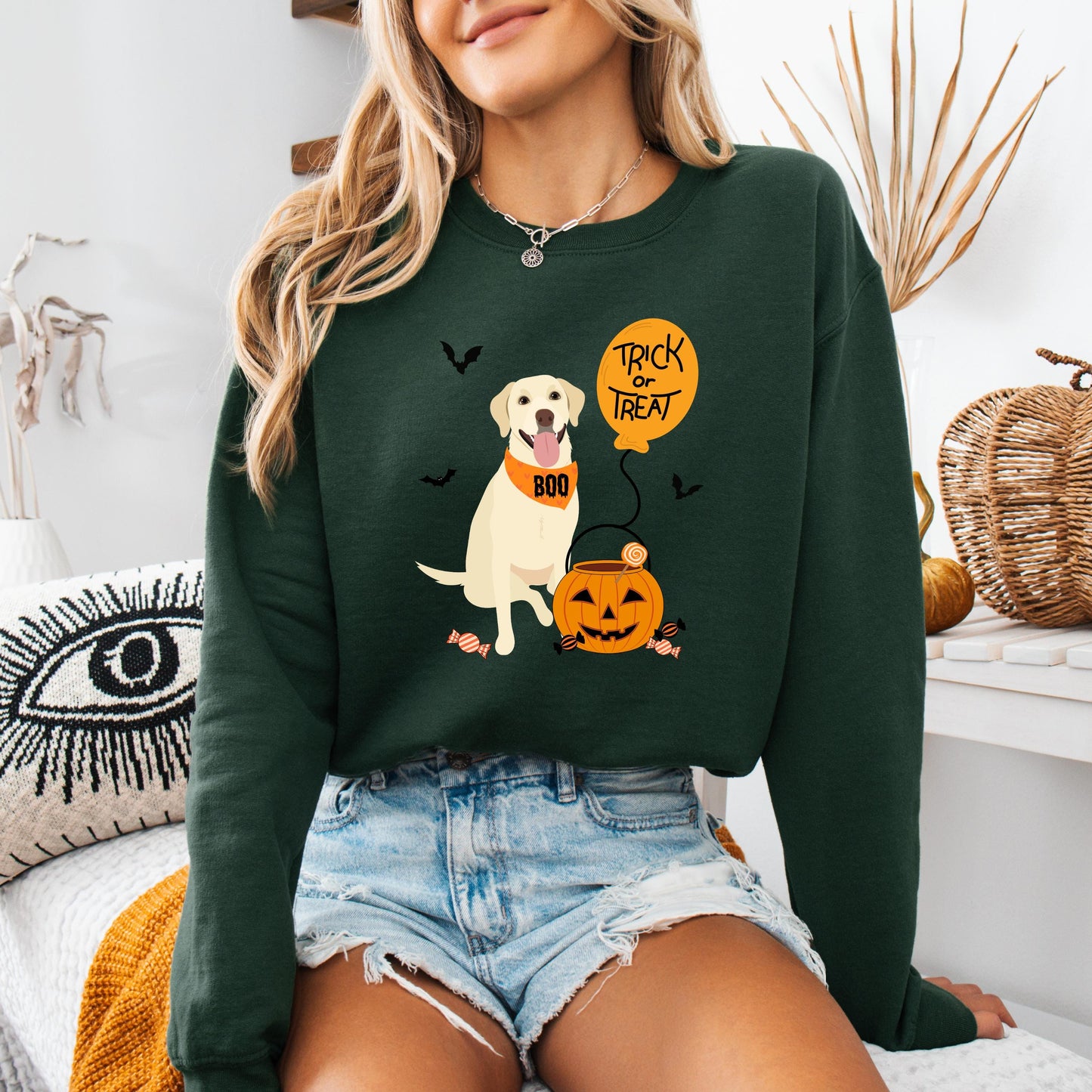 Trick or Treat Labrador Halloween Sweatshirt: Lab Mom Gift