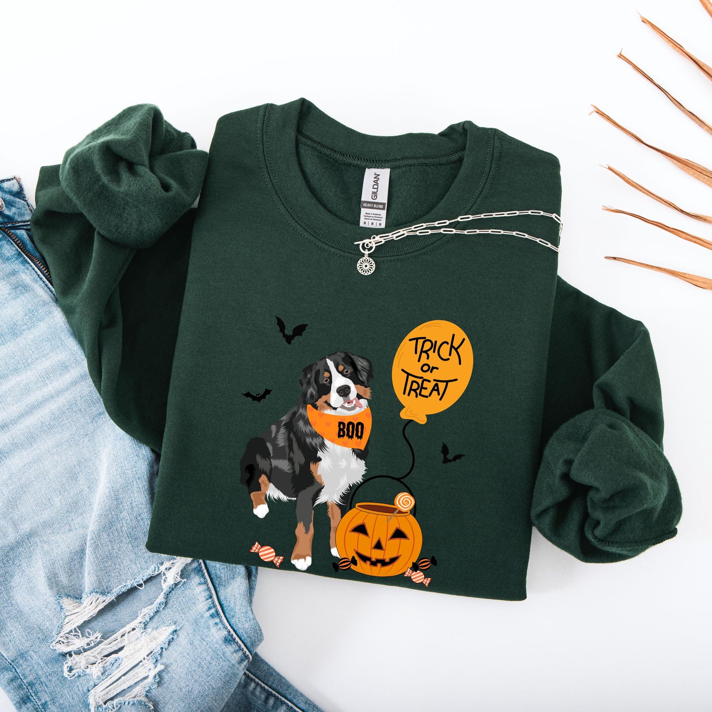 Trick or Treat Bernese Halloween Sweatshirt: Fall Dog Mom Gift