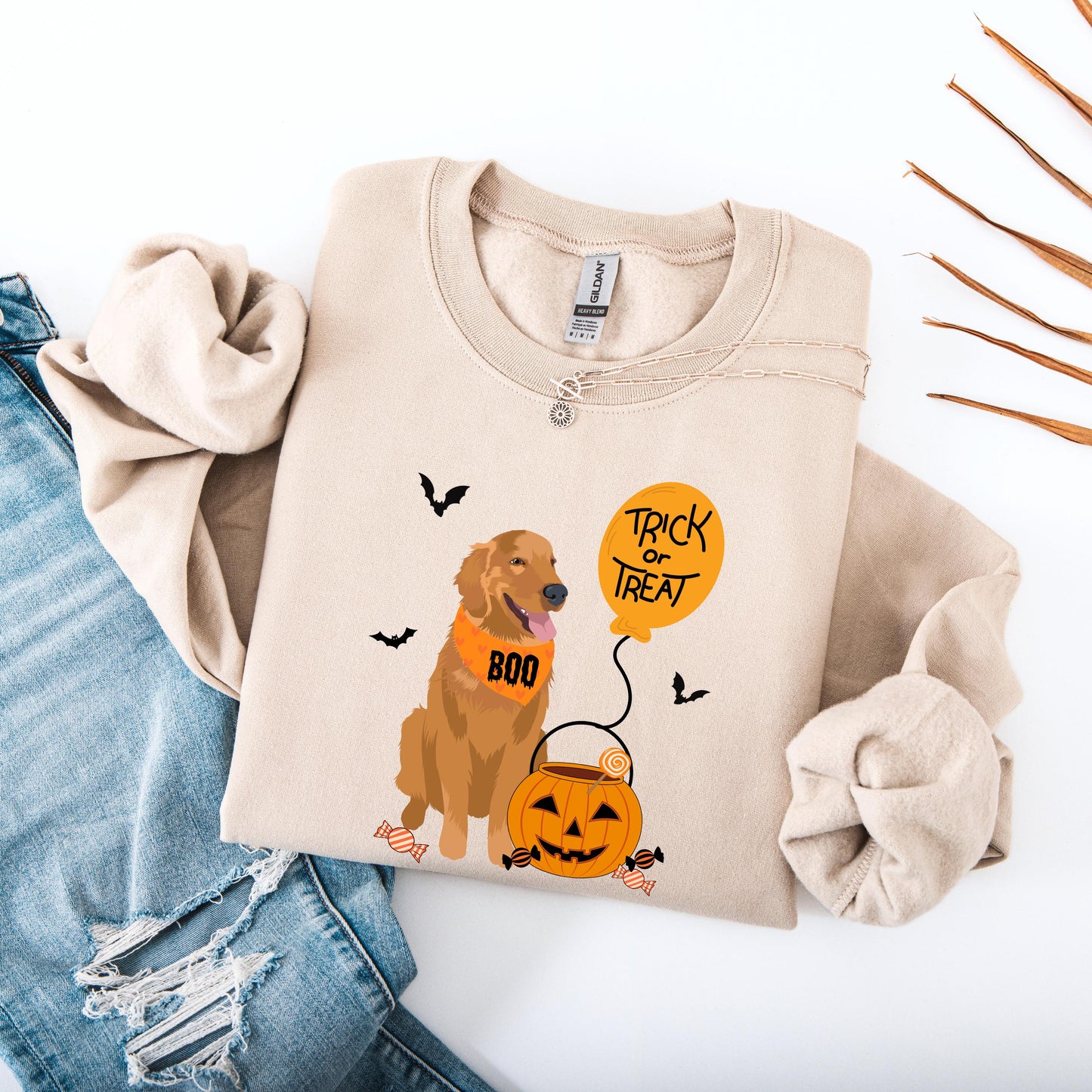 Trick or Treat Golden Retriever Sweatshirt: Halloween Dog Mom Gift