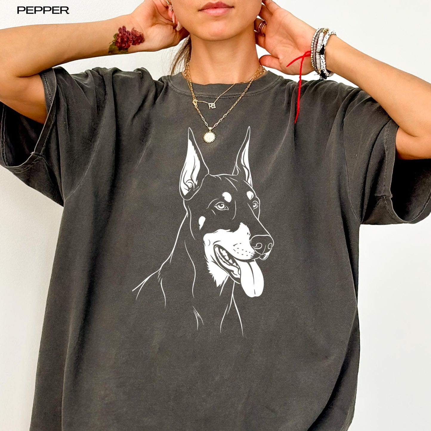 Doberman Silhouette Sweatshirt: Unisex Pinscher Lover Gift featuring a sleek black and white Doberman design.
