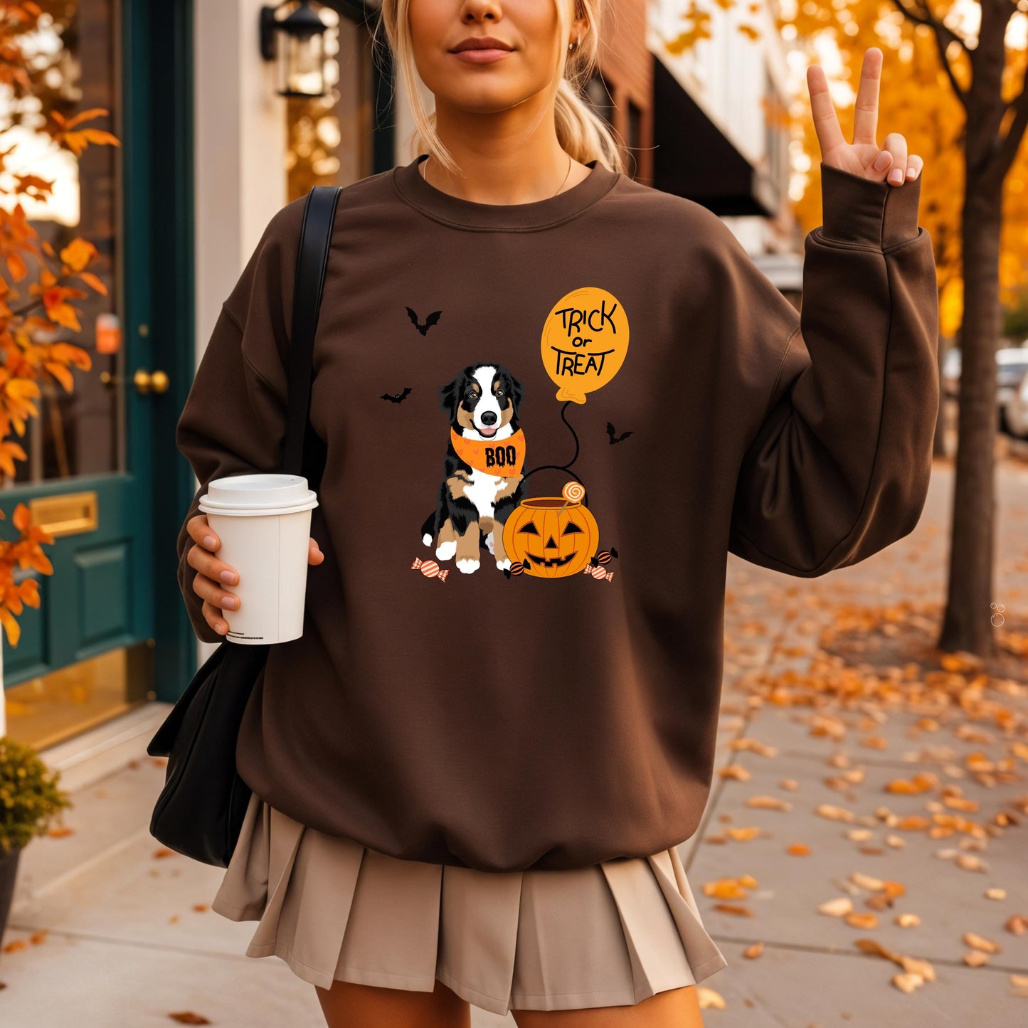 Trick or Treat Bernese Halloween Sweatshirt: Fall Dog Mom Gift