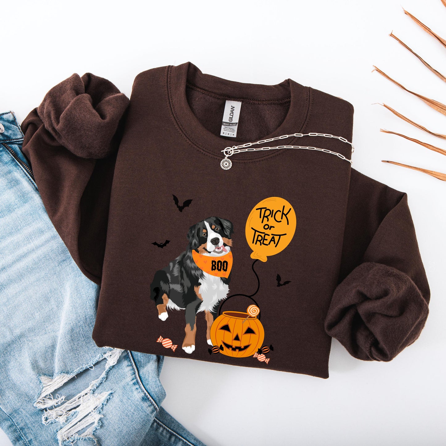Trick or Treat Bernese Halloween Sweatshirt: Fall Dog Mom Gift