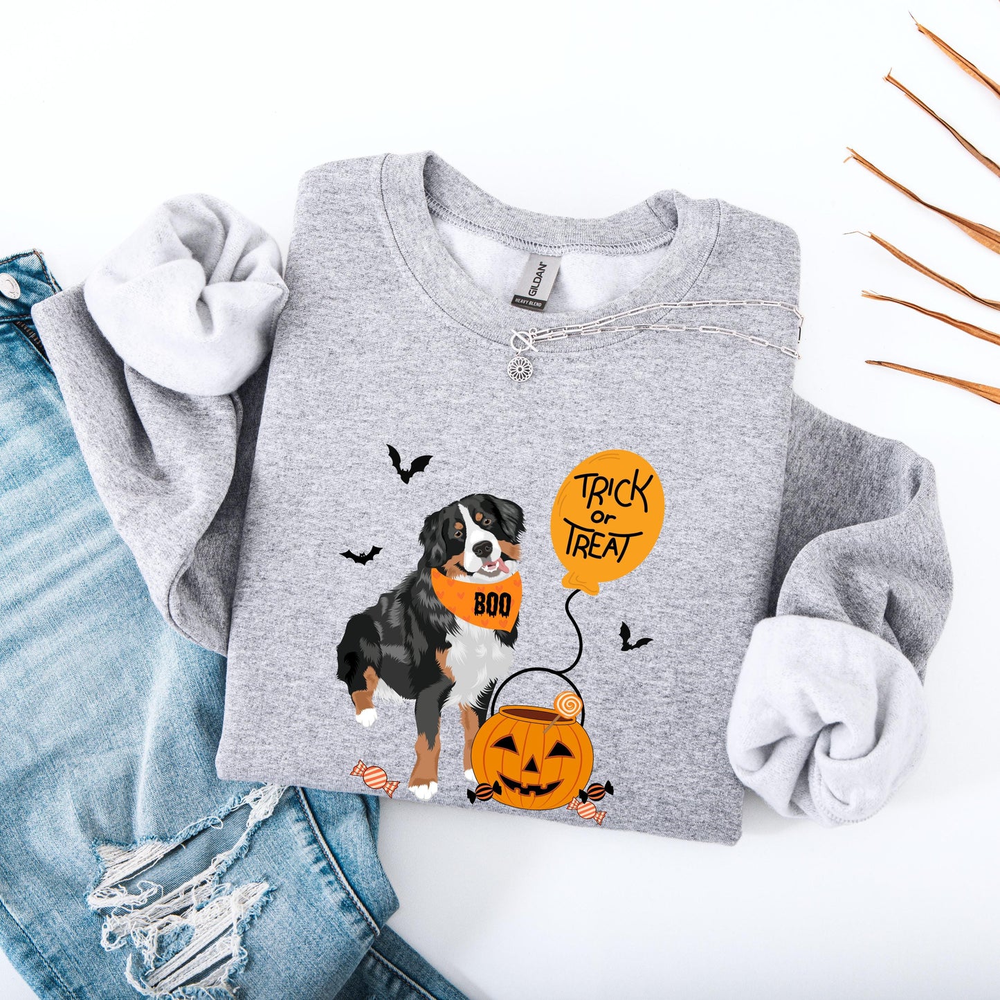 Trick or Treat Bernese Halloween Sweatshirt: Fall Dog Mom Gift