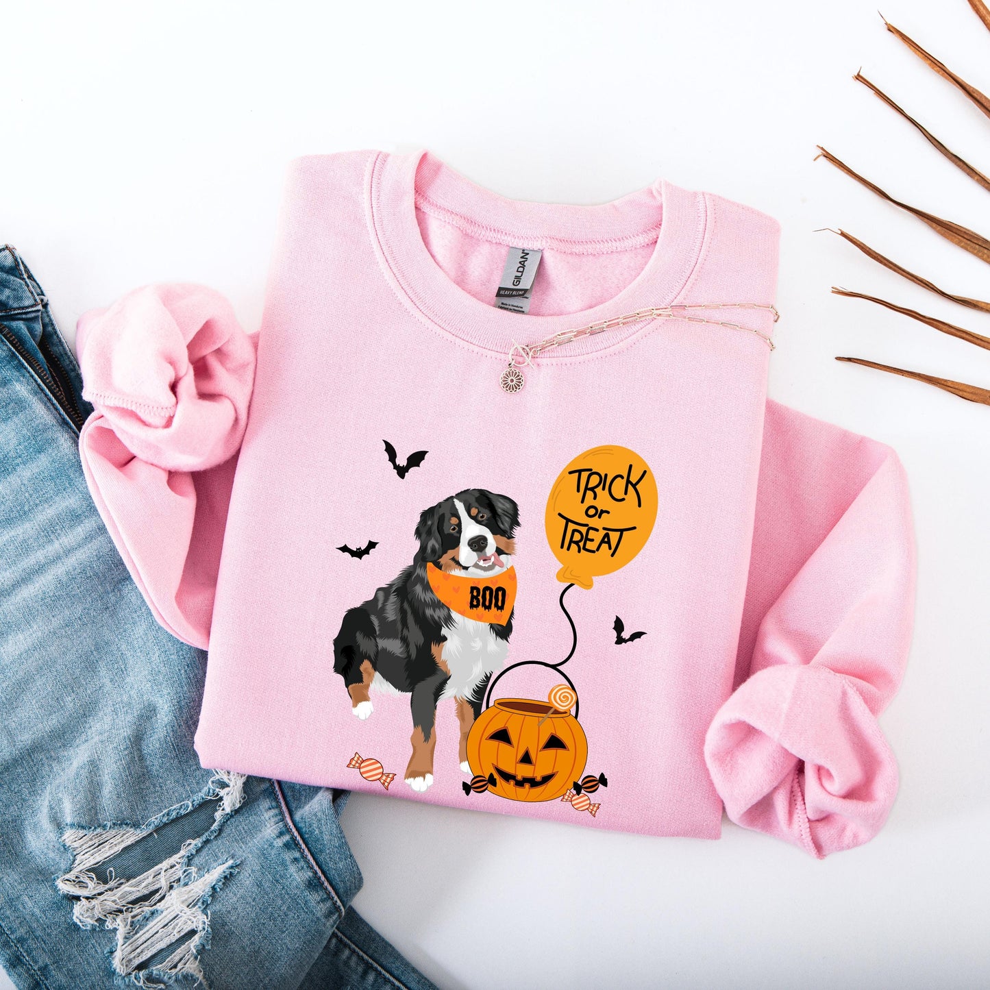 Trick or Treat Bernese Halloween Sweatshirt: Fall Dog Mom Gift