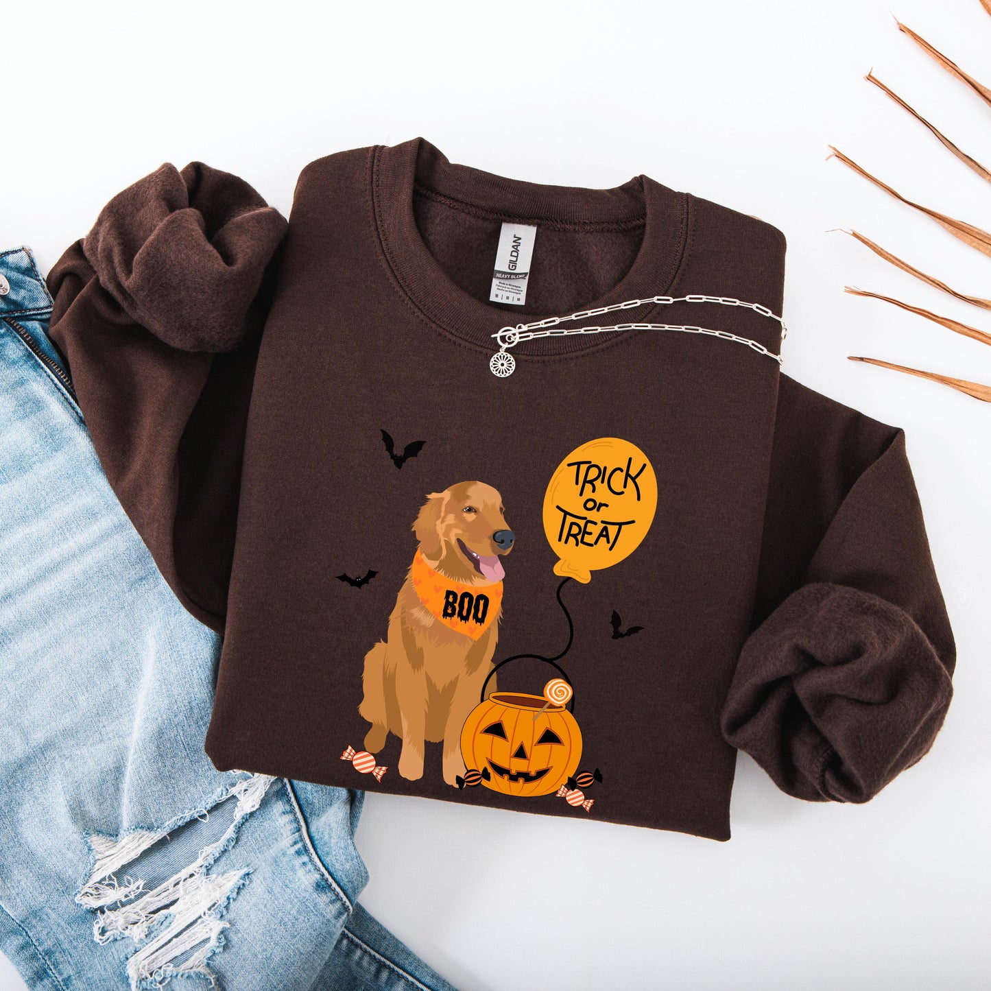 Trick or Treat Golden Retriever Sweatshirt: Halloween Dog Mom Gift