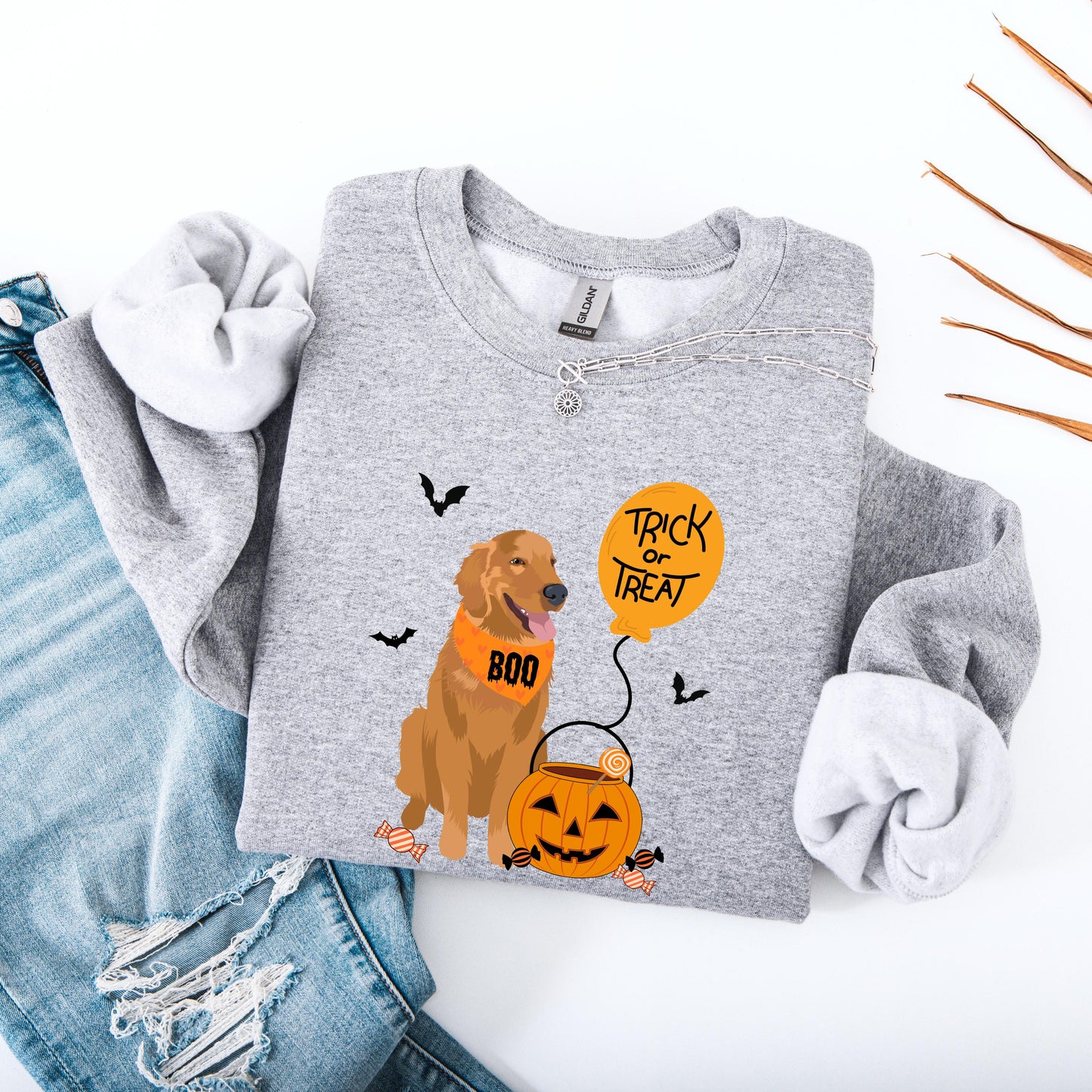 Trick or Treat Golden Retriever Sweatshirt: Halloween Dog Mom Gift