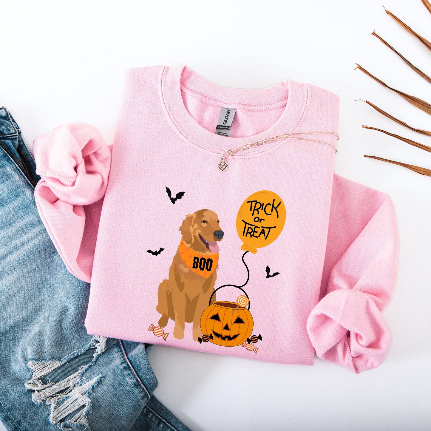 Trick or Treat Golden Retriever Sweatshirt: Halloween Dog Mom Gift