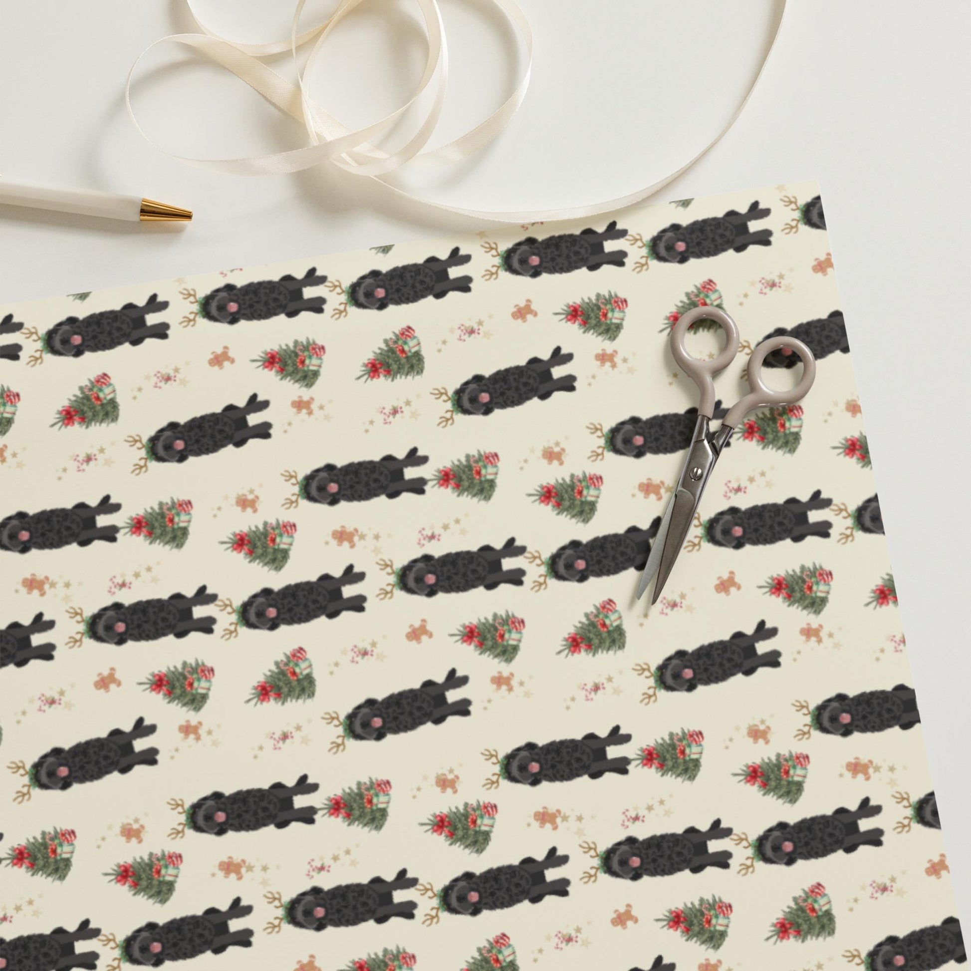 Christmas Black Goldendoodle Wrapping Paper