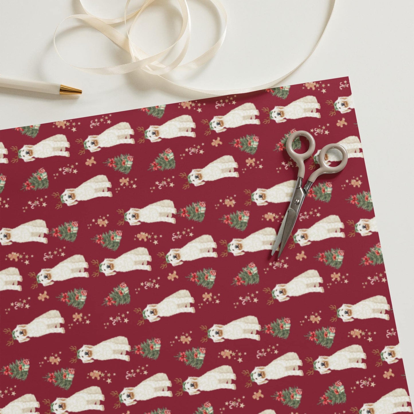 Christmas White Goldendoodle Wrapping Paper Sheets