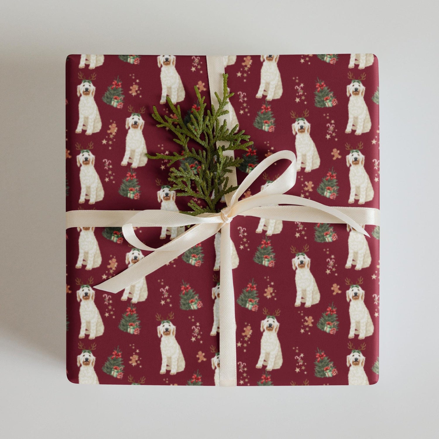Christmas White Goldendoodle Wrapping Paper Sheets