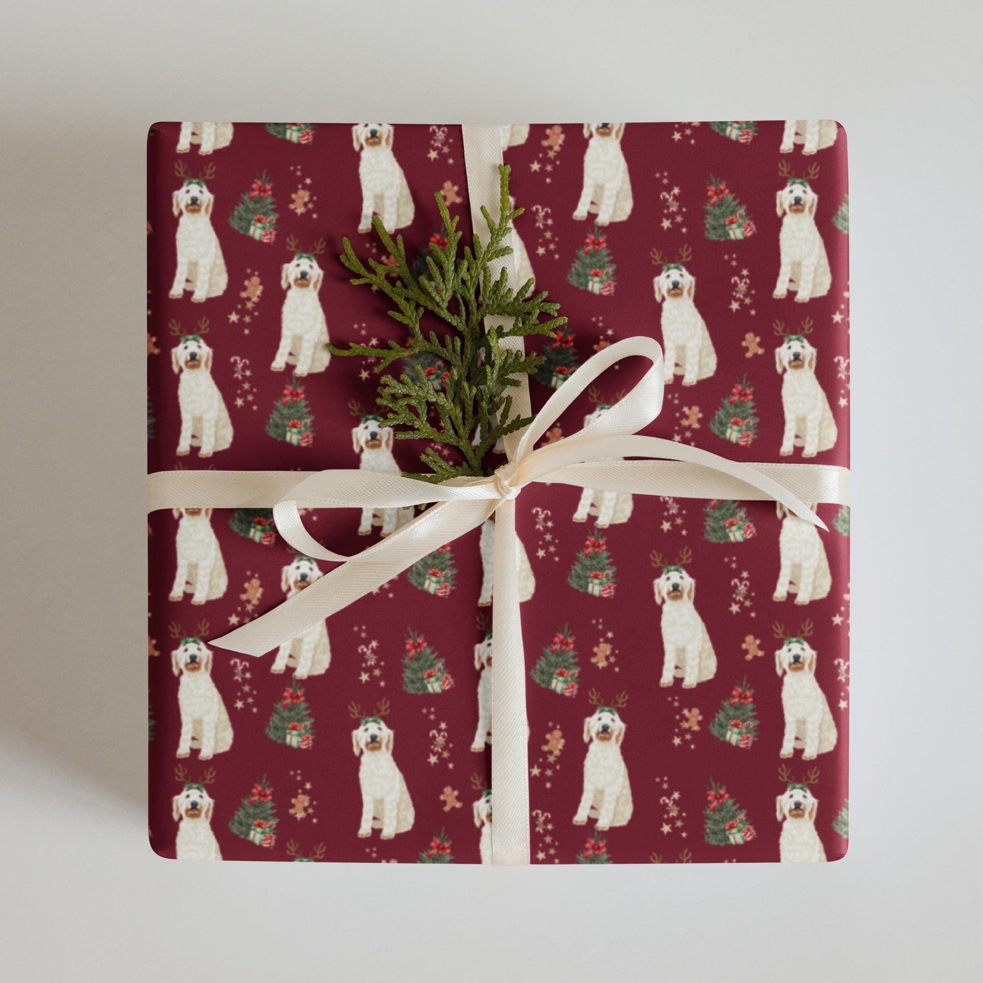 Christmas White Goldendoodle Wrapping Paper Sheets
