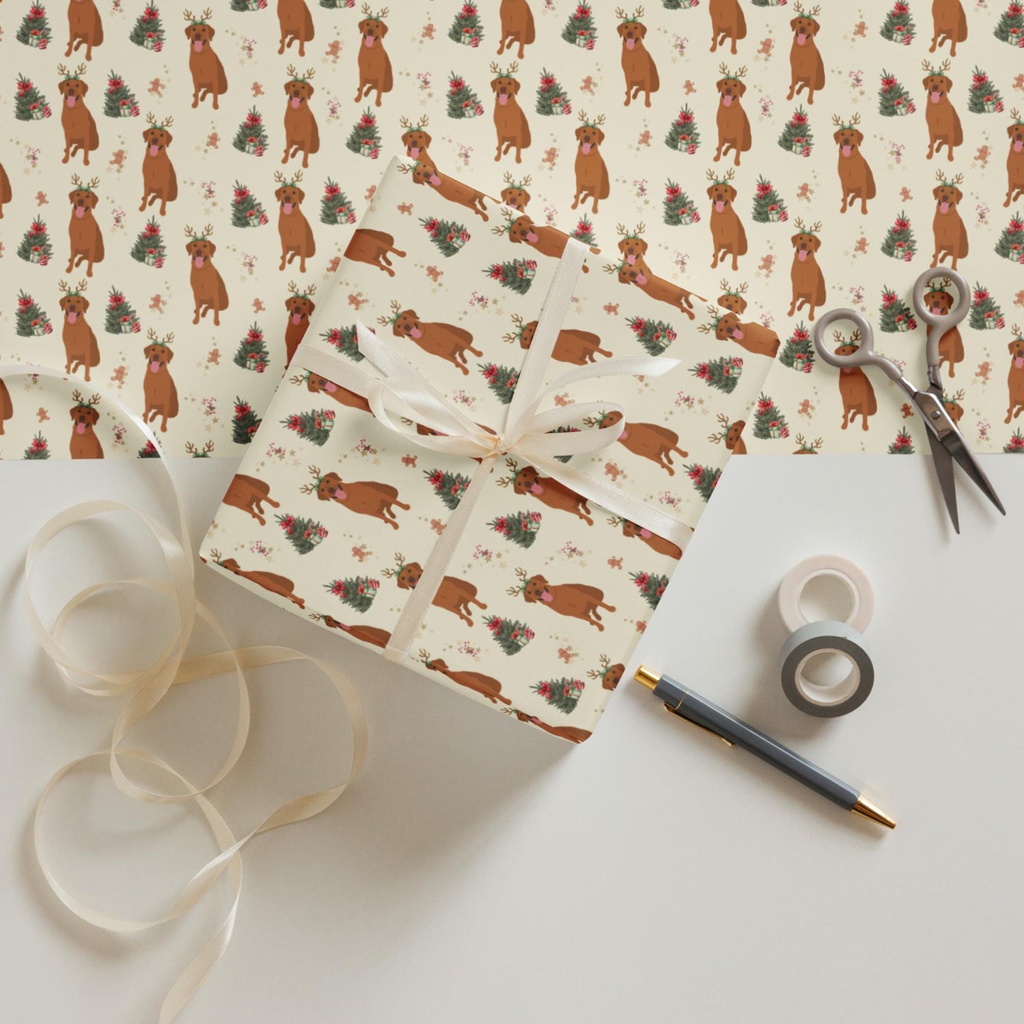 Christmas Red Fox Labrador Wrapping Paper Sheets: 3