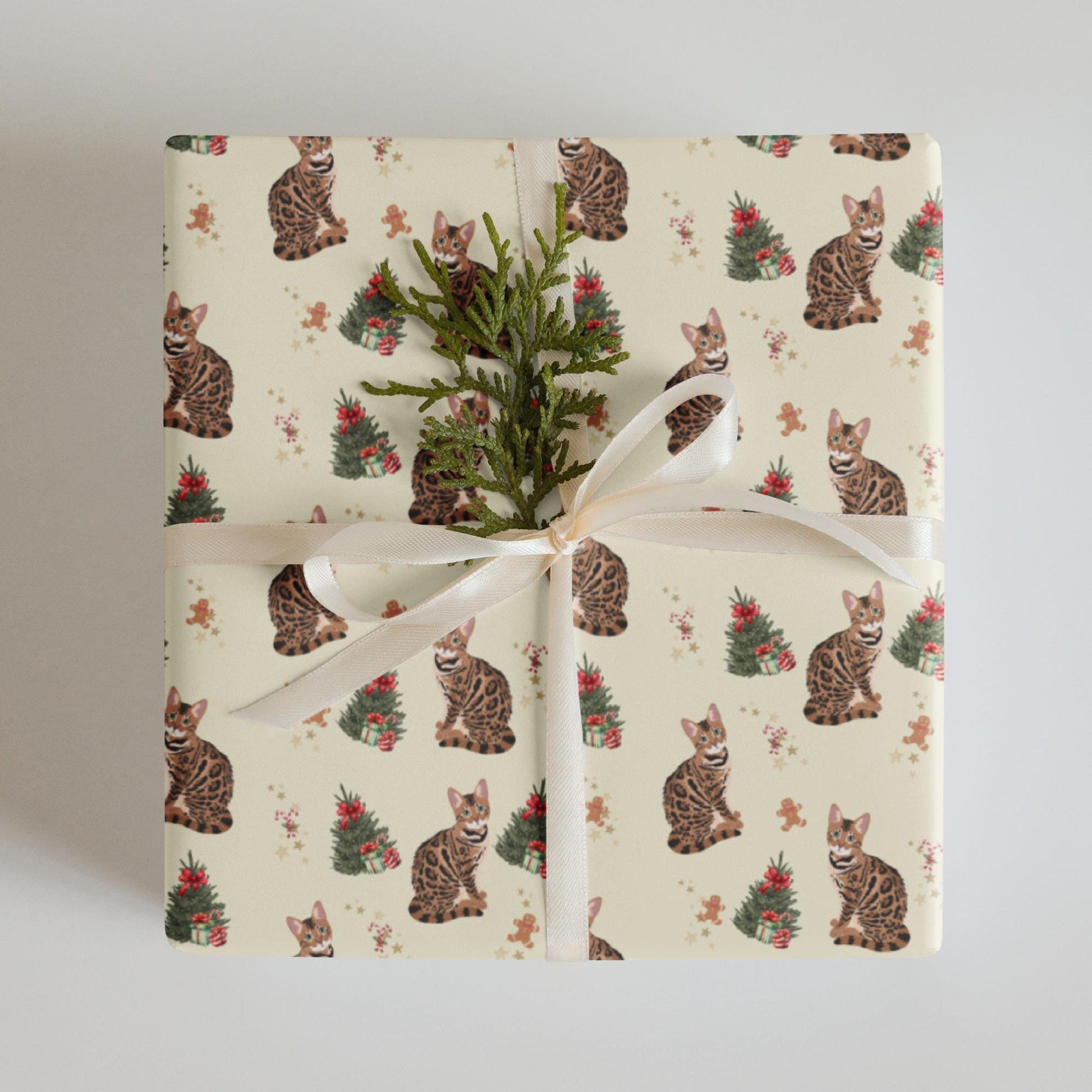 Christmas Bengal Cat Wrapping Paper Sheets