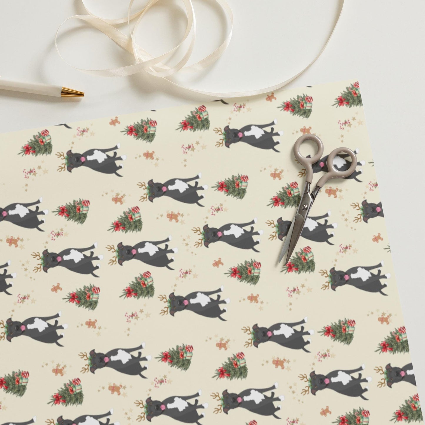 Christmas Gray Pitbull Wrapping Paper