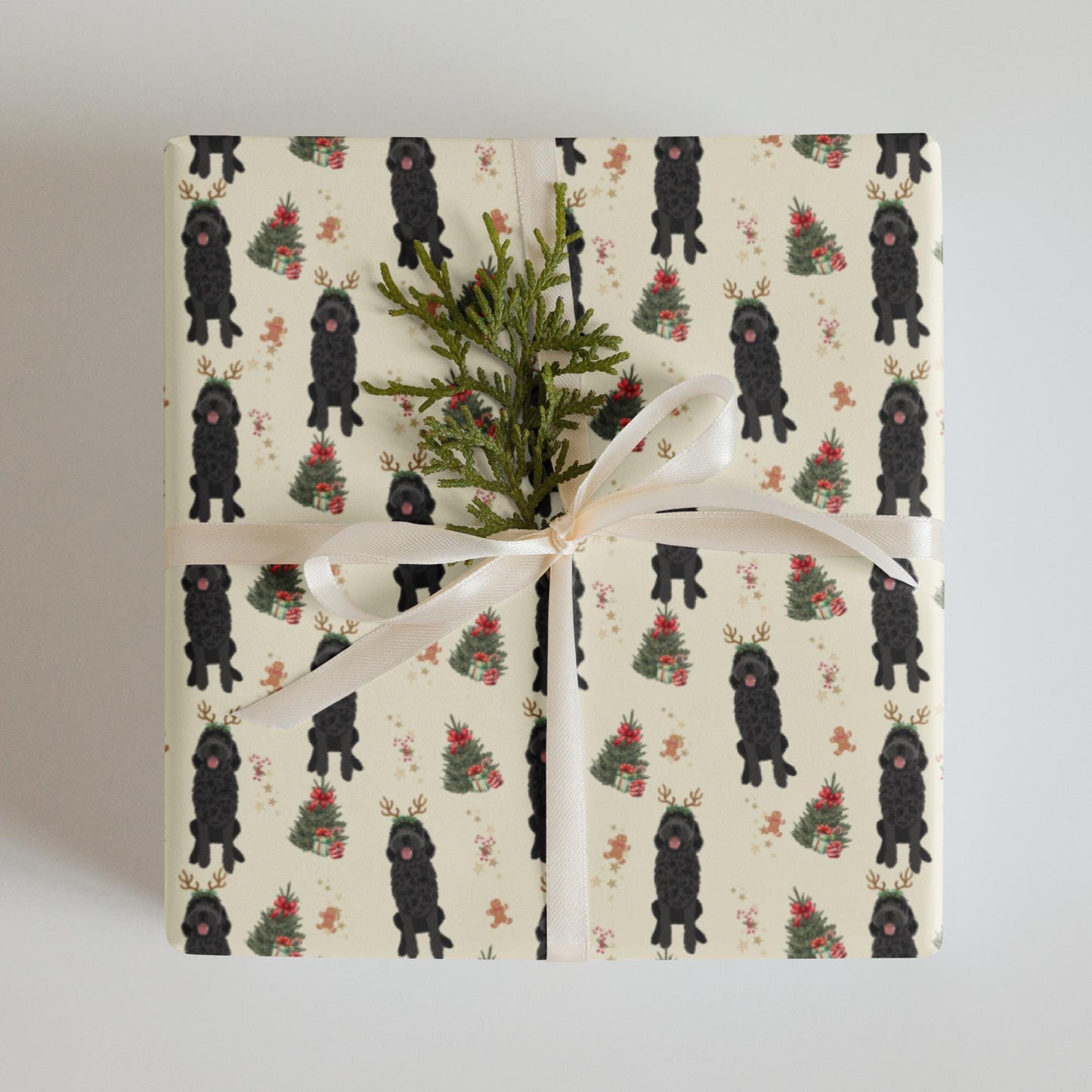 Christmas Black Goldendoodle Wrapping Paper
