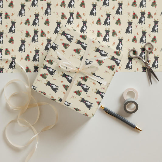 Christmas Gray Pitbull Wrapping Paper