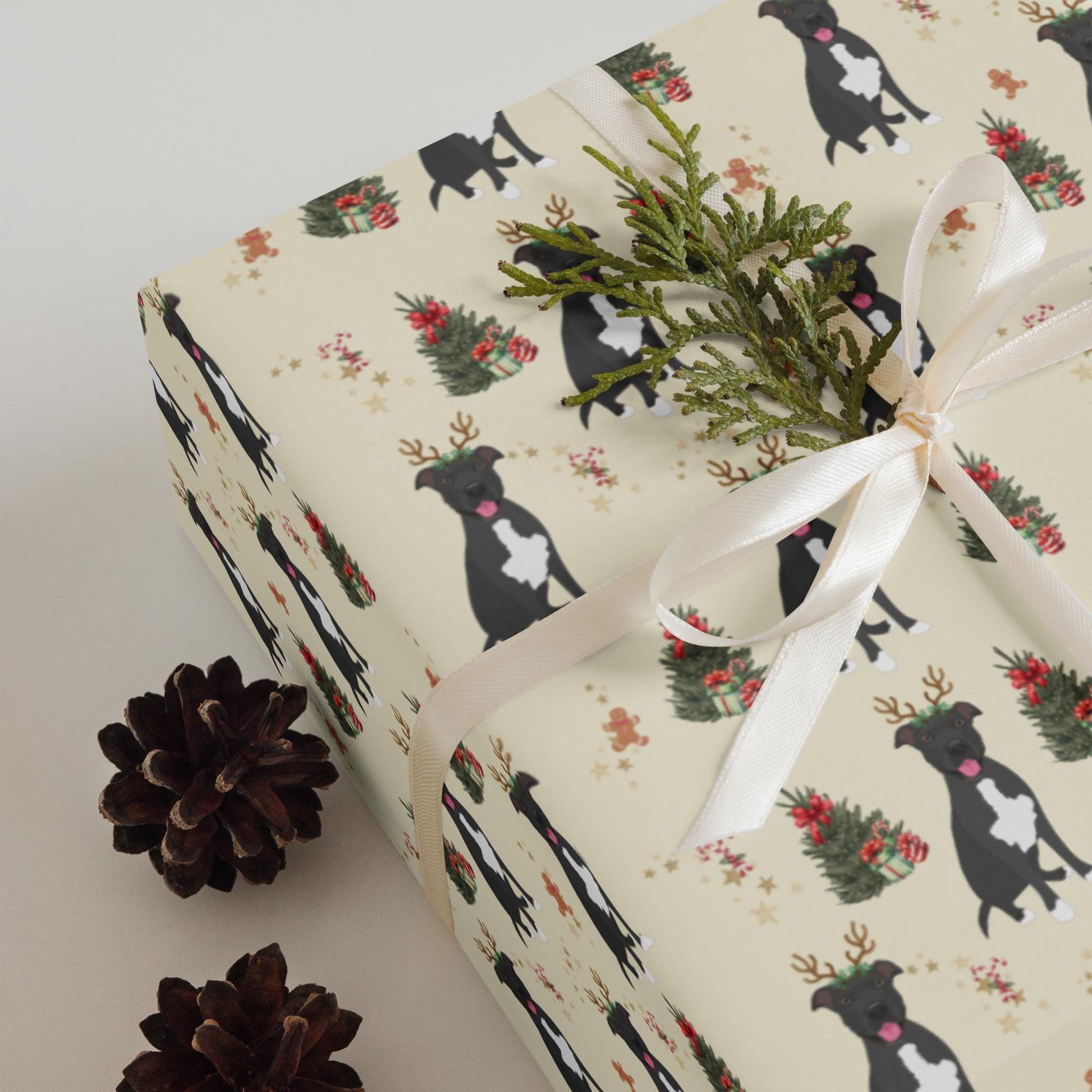 Christmas Gray Pitbull Wrapping Paper