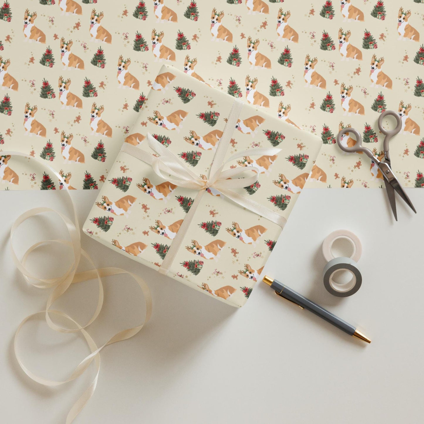 Christmas Fawn Corgi Wrapping Paper