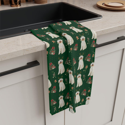 White Goldendoodle Christmas Kitchen Towel