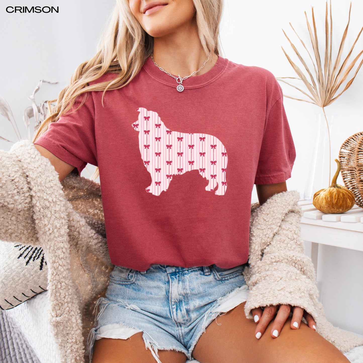 Australian Shepherd Shirt Red Bow Stripes ywd4kc-br.myshopify.com