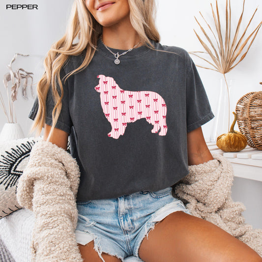 Australian Shepherd Shirt Red Bow Stripes ywd4kc-br.myshopify.com