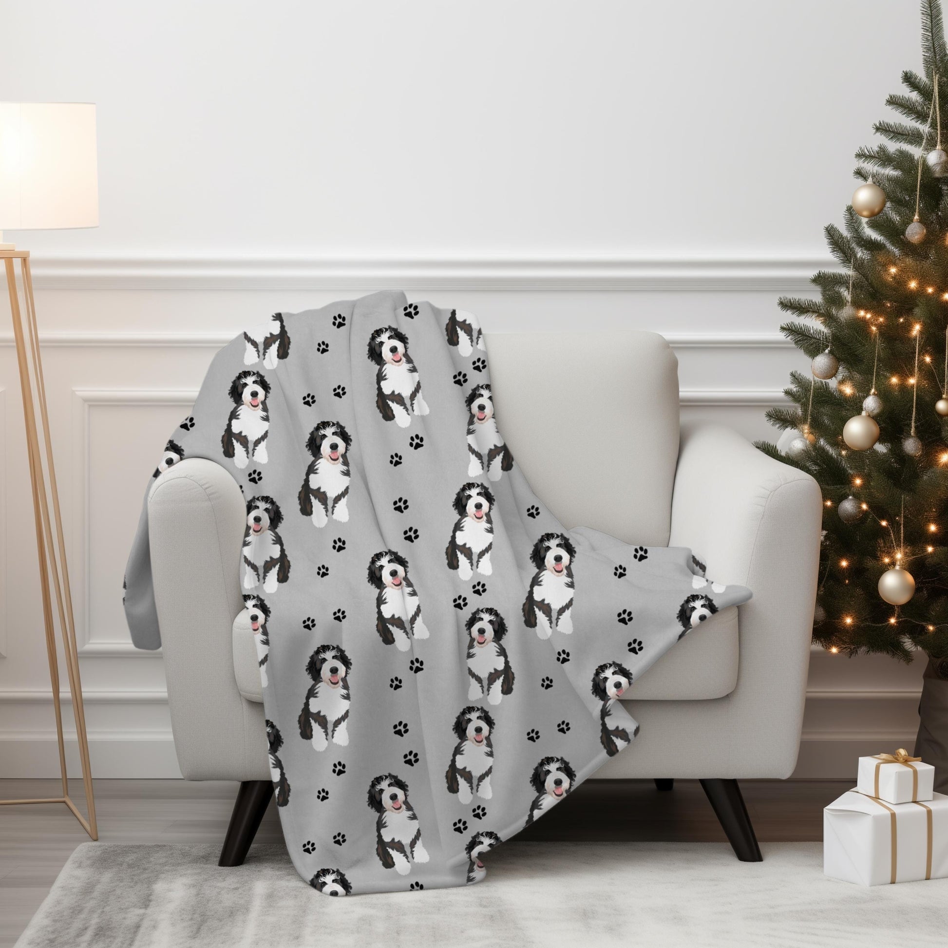 Bernedoodle Blanket with paw print ywd4kc-br.myshopify.com