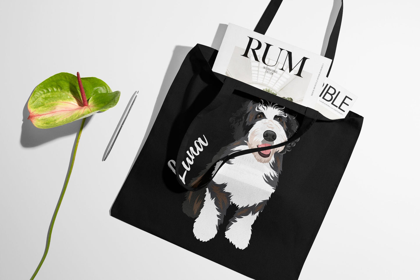Bernedoodle Tote Bag With Dog Name ywd4kc-br.myshopify.com