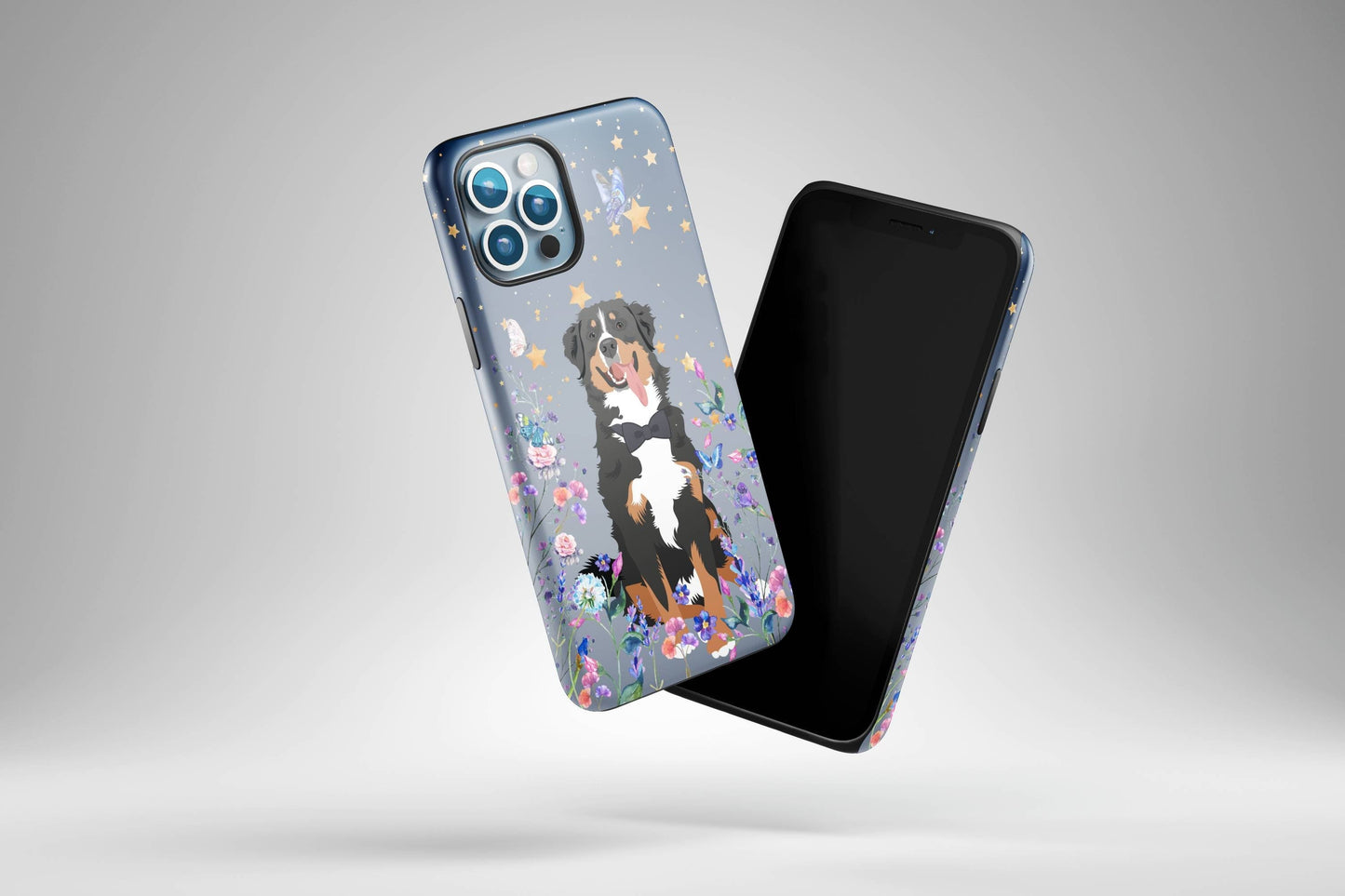 Bernese Mountain Dog Phone Case | Flowers And Stars | For iPhone ywd4kc-br.myshopify.com