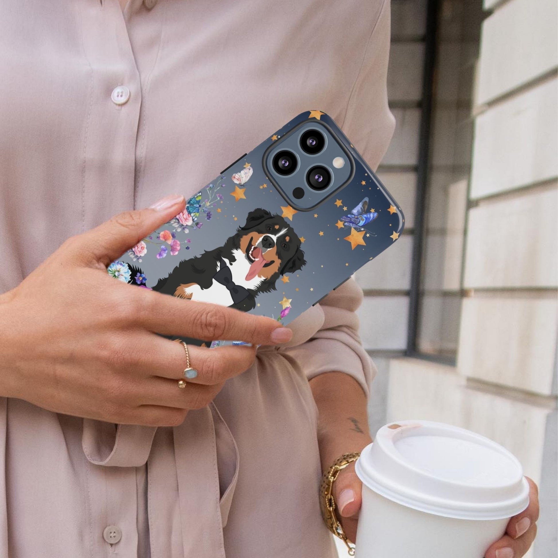 Bernese Mountain Dog Phone Case | Flowers And Stars | For iPhone ywd4kc-br.myshopify.com