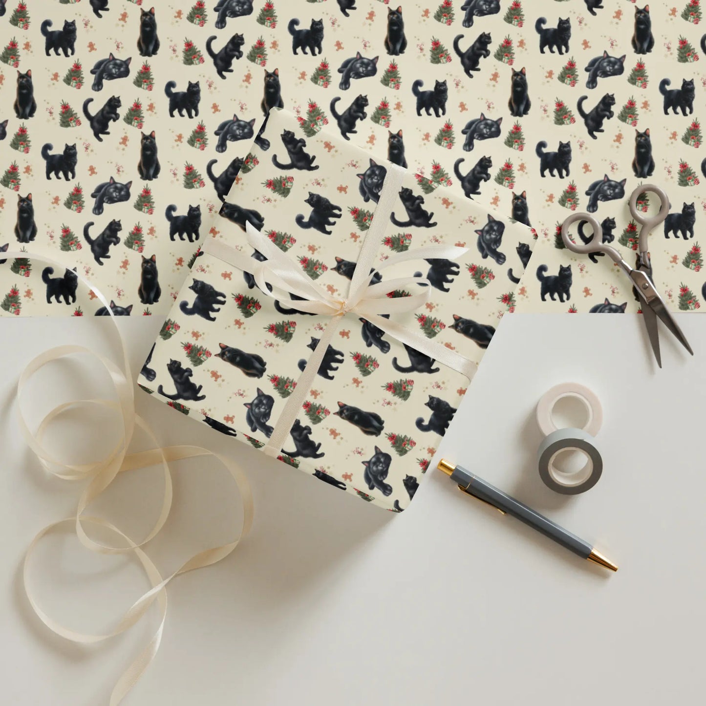 Black Cat Christmas Wrapping Paper | 3 Sheets