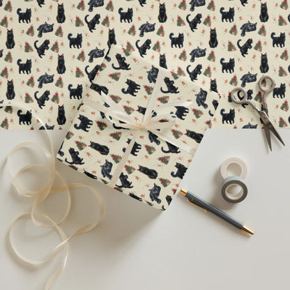Black Cat Christmas Wrapping Paper | 3 Sheets