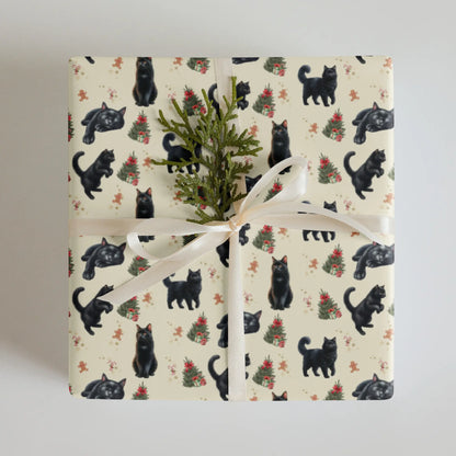 Black Cat Christmas Wrapping Paper | 3 Sheets