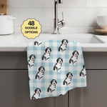 Blue Plaid Bernedoodle Tea Towel | Waffle Kitchen Towel ywd4kc-br.myshopify.com