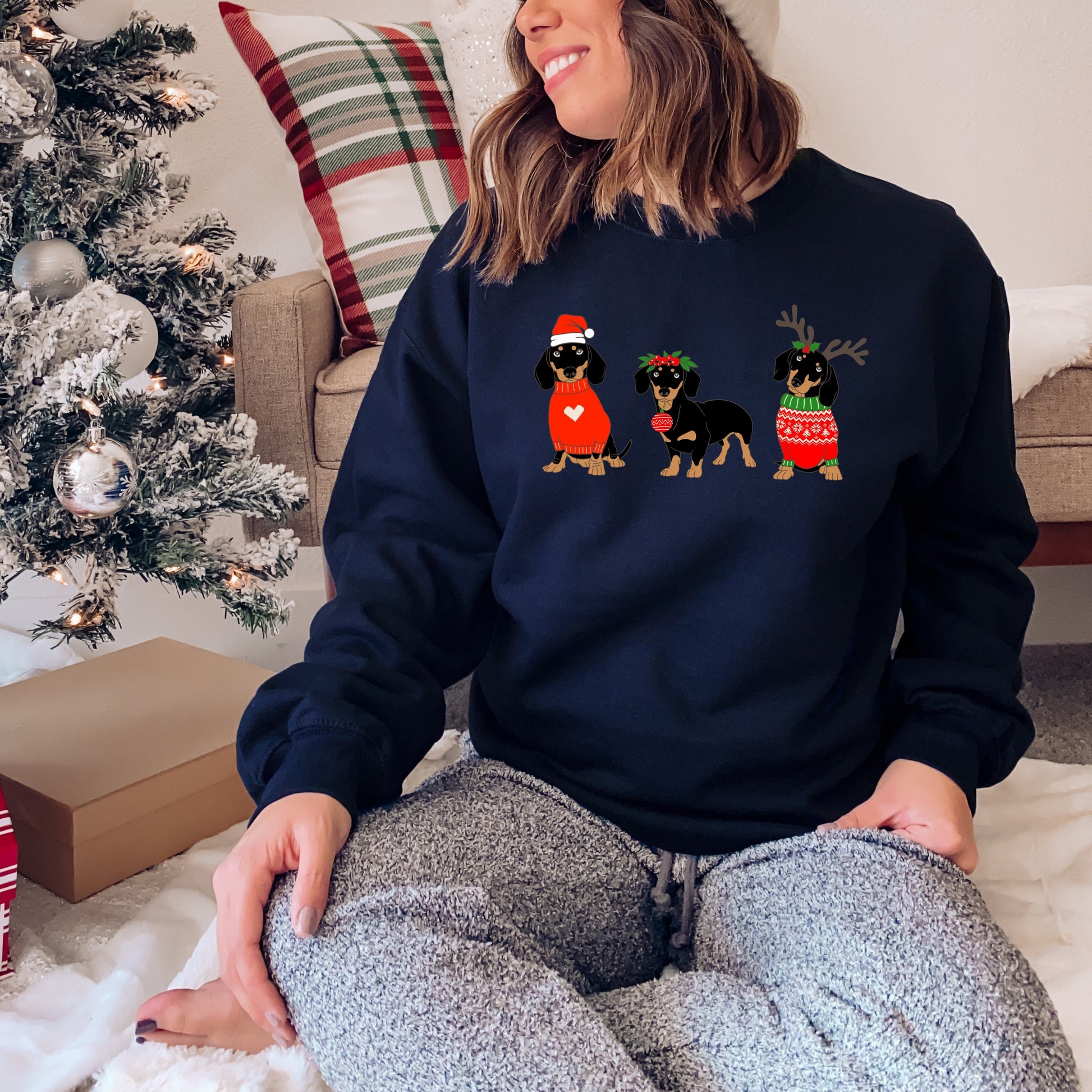 Christmas Dachshund sweatshirt, doxie mama, black tan dachshund gift, doxie shirt, sausage dog, dog mom crewneck, xmas, mom birthday gift ywd4kc-br.myshopify.com