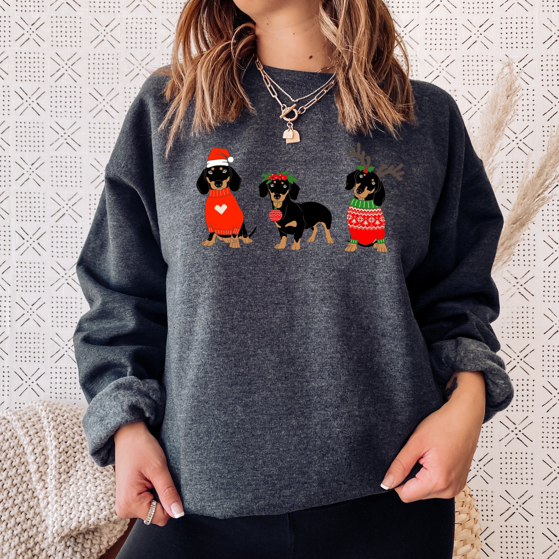 Christmas Dachshund sweatshirt, doxie mama, black tan dachshund gift, doxie shirt, sausage dog, dog mom crewneck, xmas, mom birthday gift ywd4kc-br.myshopify.com