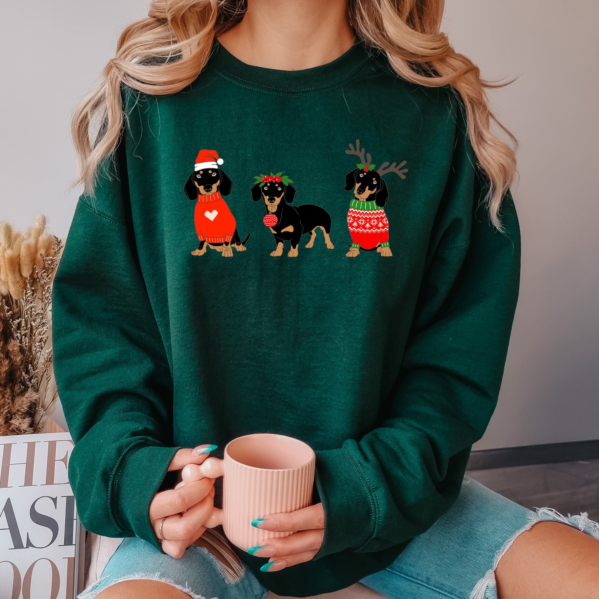 Christmas Dachshund sweatshirt, doxie mama, black tan dachshund gift, doxie shirt, sausage dog, dog mom crewneck, xmas, mom birthday gift ywd4kc-br.myshopify.com