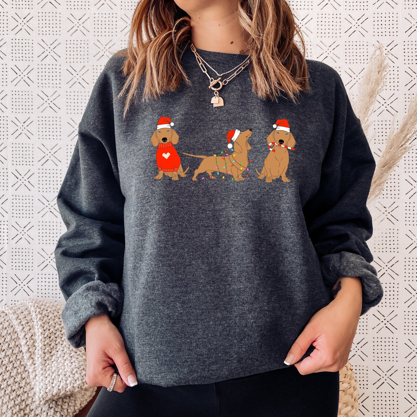 Christmas Dachshund sweatshirt, doxie mama, tan dachshund gift, doxie shirt, sausage dog, dog mom crewneck, xmas gift, wife birthday gift ywd4kc-br.myshopify.com