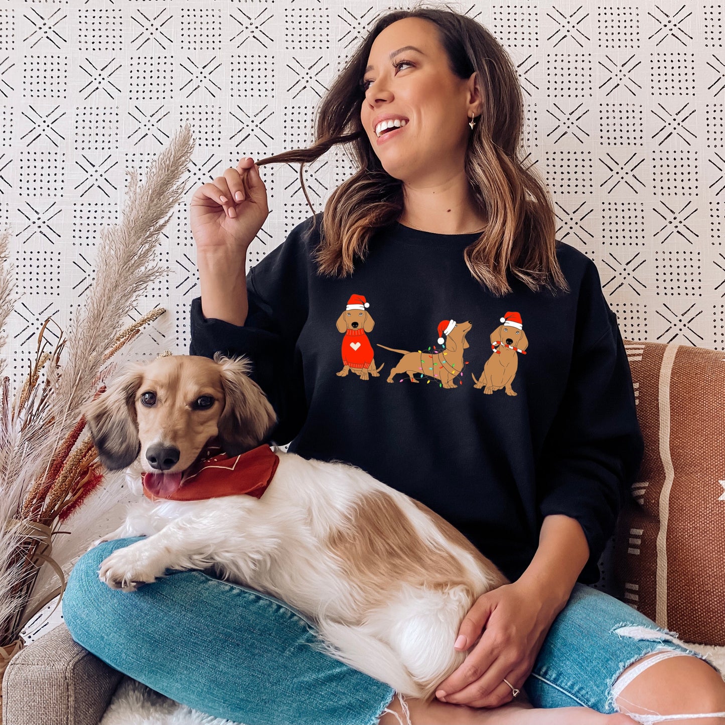 Christmas Dachshund sweatshirt, doxie mama, tan dachshund gift, doxie shirt, sausage dog, dog mom crewneck, xmas gift, wife birthday gift ywd4kc-br.myshopify.com