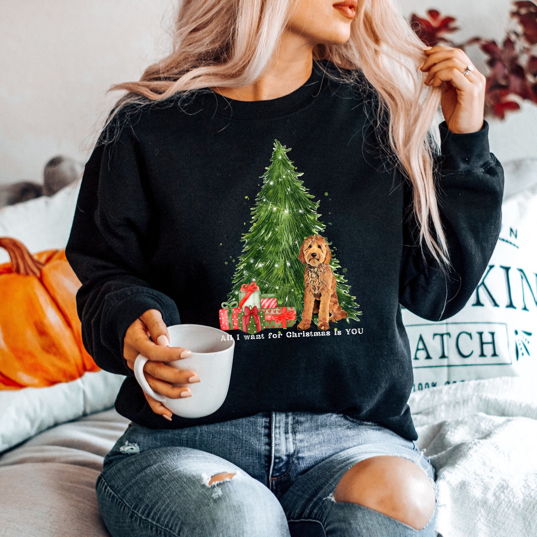 Christmas Goldendoodle Sweatshirt, All I want for Christmas is Golden doodle, Dog Mom Sweatshirt, Popular dog shirt, Fall Goldendoodle Gift ywd4kc-br.myshopify.com